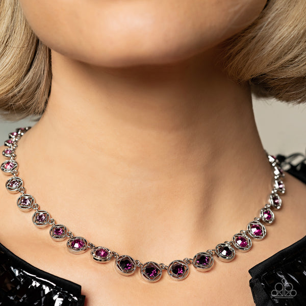 KALEIDOSCOPE CHARM - PURPLE OMBRE RHINESTONE SILVER SHORT NECKLACE - PAPARAZZI