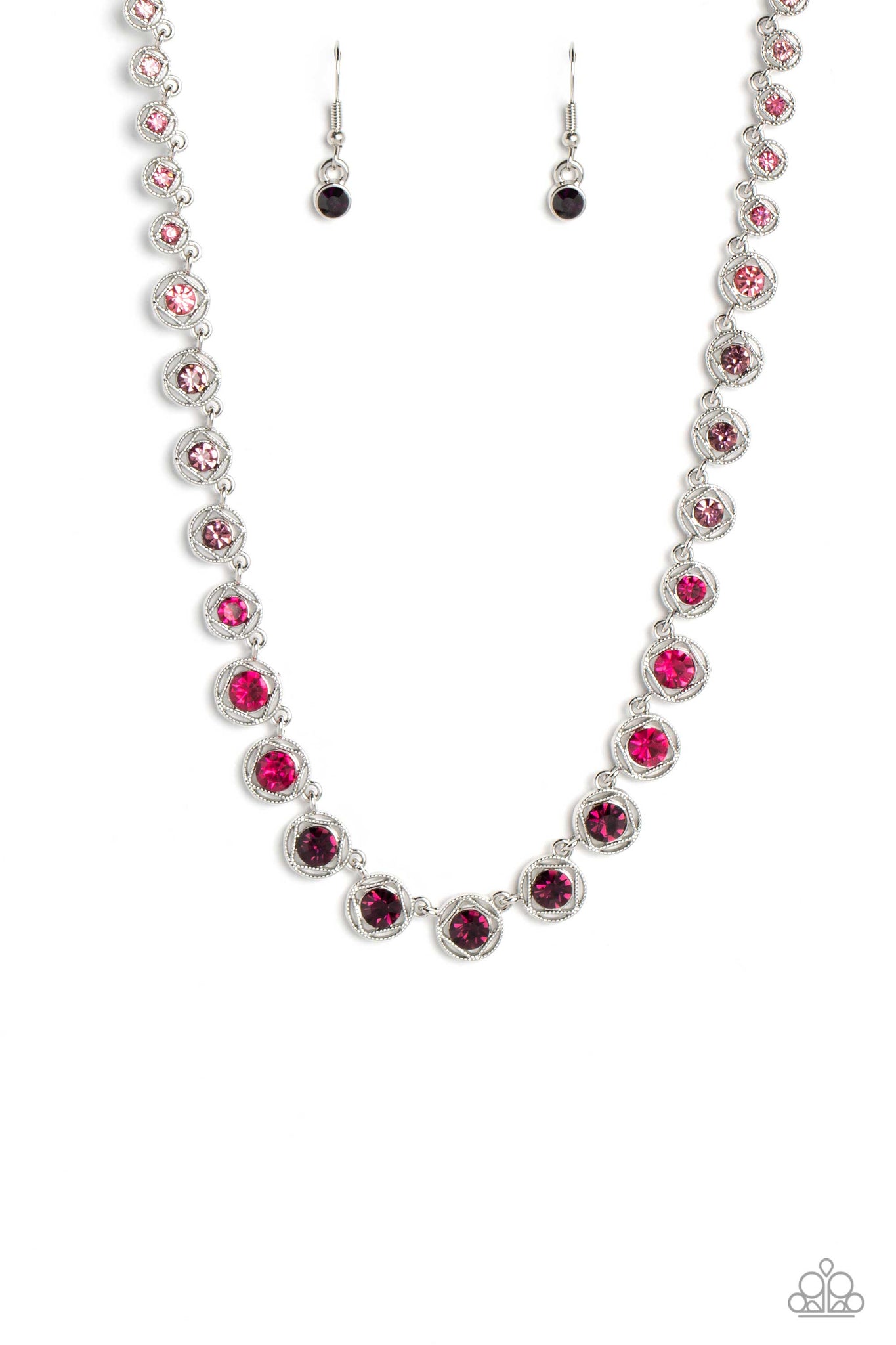 KALEIDOSCOPE CHARM - PURPLE OMBRE RHINESTONE SILVER SHORT NECKLACE - PAPARAZZI