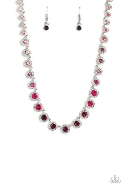 KALEIDOSCOPE CHARM - PURPLE OMBRE RHINESTONE SILVER SHORT NECKLACE - PAPARAZZI