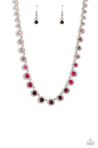 KALEIDOSCOPE CHARM - PURPLE OMBRE RHINESTONE SILVER SHORT NECKLACE - PAPARAZZI