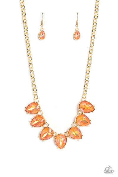 FLIRTY DANCING - ORANGE GEM GOLD NECKLACE - PAPARAZZI
