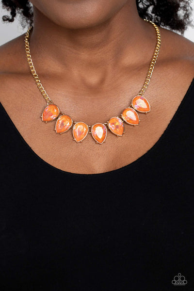 FLIRTY DANCING - ORANGE GEM GOLD NECKLACE - PAPARAZZI
