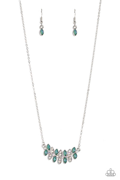 LUSTROUS LAURELS - GREEN GEM IRIDESCENT RHINESTONE SILVER NECKLACE - PAPARAZZI