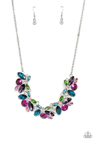 CROWNING COLLECTION - MULTI PURPLE PINK BLUE GREEN GEM SILVER NECKLACE - PAPARAZZI EMP 2023