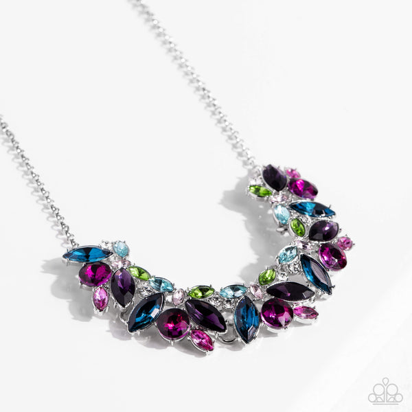 CROWNING COLLECTION - MULTI PURPLE PINK BLUE GREEN GEM SILVER NECKLACE - PAPARAZZI EMP 2023