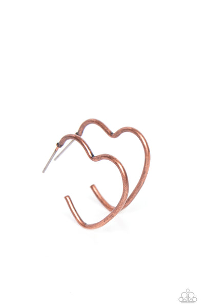 BURNISHED BEAU - COPPER HEART TINY HOOP EARRINGS - PAPARAZZI