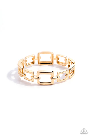 SQUARE INCH - GOLD SQUARE CHAIN HINGED BRACELET - PAPARAZZI