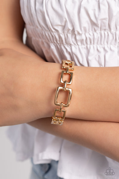 SQUARE INCH - GOLD SQUARE CHAIN HINGED BRACELET - PAPARAZZI