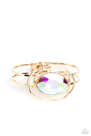 SUBSTANTIAL SORCERESS - MULTI IRIDESCENT OVAL GEM GOLD BRACELET - PAPARAZZI