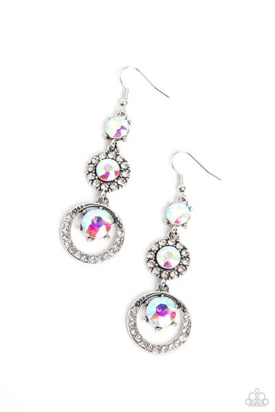 ENCHANTING EFFULGENCE - MULTI IRIDESCENT RHINESTONE SILVER DROP EARRINGS - PAPARAZZI