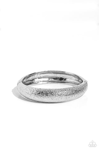 RIPPLING REUNION - SILVER TEXTURED HINGED BRACELET - PAPARAZZI