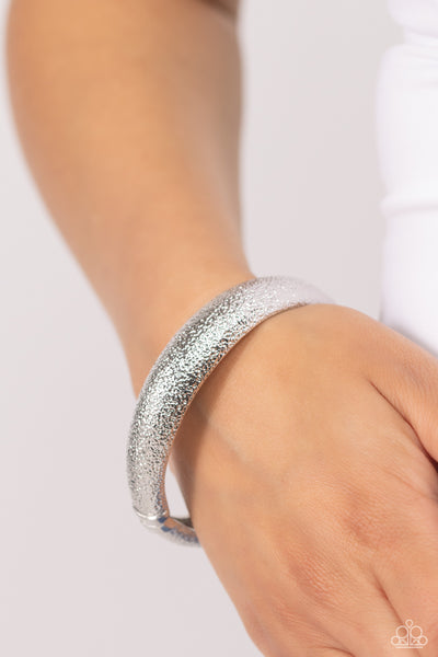 RIPPLING REUNION - SILVER TEXTURED HINGED BRACELET - PAPARAZZI