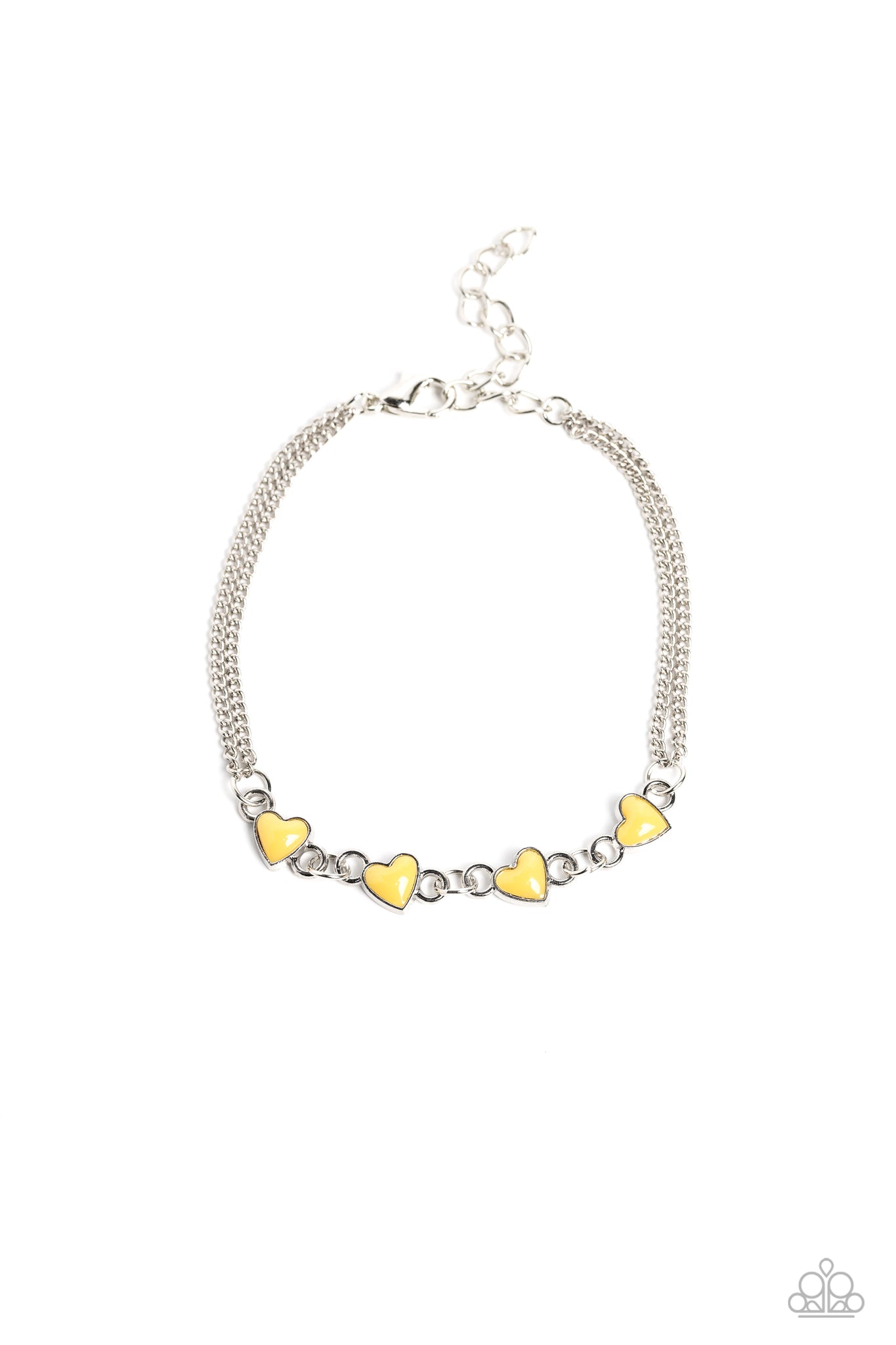 SMITTEN SWEETHEARTS - YELLOW HEART SILVER BRACELET - PAPARAZZI