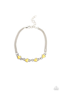 SMITTEN SWEETHEARTS - YELLOW HEART SILVER BRACELET - PAPARAZZI