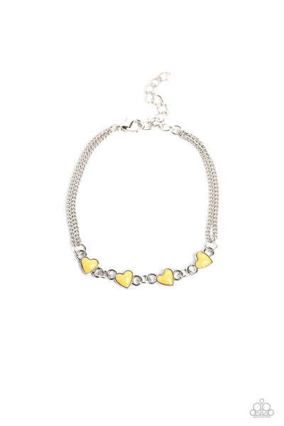 SMITTEN SWEETHEARTS - YELLOW HEART SILVER BRACELET - PAPARAZZI
