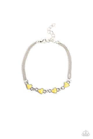 SMITTEN SWEETHEARTS - YELLOW HEART SILVER BRACELET - PAPARAZZI