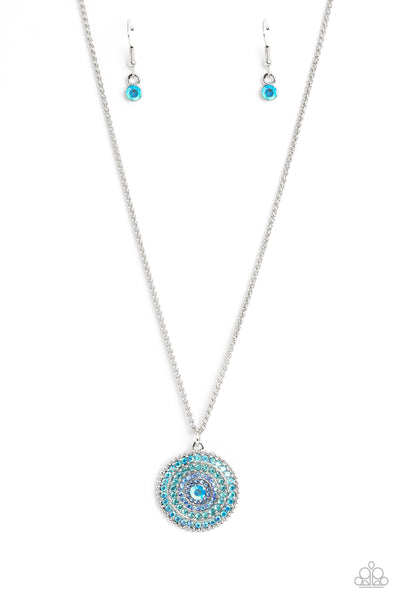 MANDALA MASTERPIECE - BLUE RHINESTONE SILVER SHORT NECKLACE - PAPARAZZI