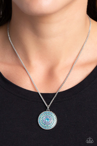 MANDALA MASTERPIECE - BLUE RHINESTONE SILVER SHORT NECKLACE - PAPARAZZI
