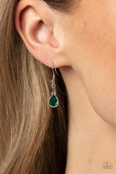 REGALLY REFINED - GREEN GEM SILVER TEARDROP NECKLACE - PAPARAZZI