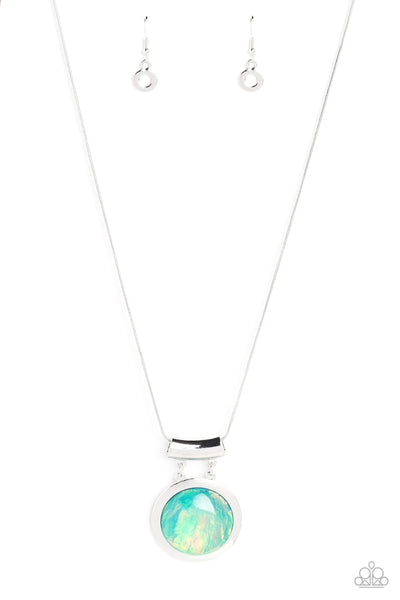 STARLIGHT STARBRIGHT - BLUE OPALESCENT GEM SILVER SHORT NECKLACE - PAPARAZZI