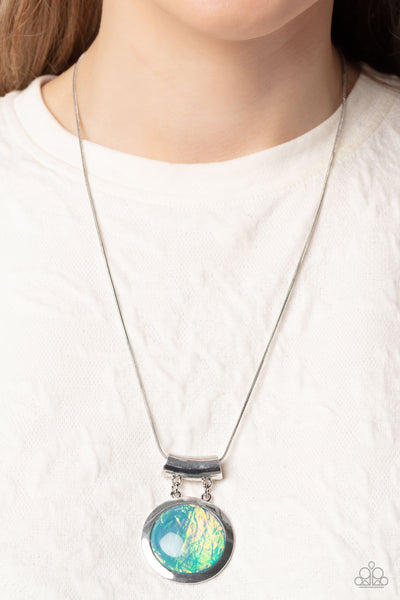 STARLIGHT STARBRIGHT - BLUE OPALESCENT GEM SILVER SHORT NECKLACE - PAPARAZZI