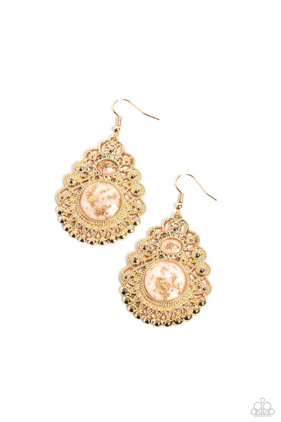 WELCOMING WHIMSY - WHITE BEAD GOLD EARRINGS - PAPARAZZI