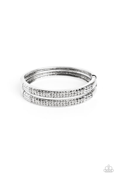 STACKED UP - HEMATITE SILVER HINGED BRACELET - PAPARAZZI