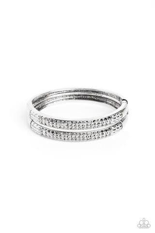 STACKED UP - HEMATITE SILVER HINGED BRACELET - PAPARAZZI