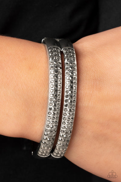 STACKED UP - HEMATITE SILVER HINGED BRACELET - PAPARAZZI