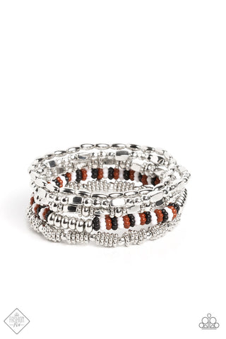 CAVIAR CATWALK - MULTI BROWN WHITE BLACK SEED BEAD STRETCHY BRACELET SET - PAPARAZZI FASHION FIX FEBRUARY 2023