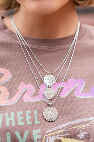 CAVIAR CHARM - SILVER TRIPLE DISC LAYERED NECKLACE - PAPARAZZI FASHION FIX FEBRUARY 2023