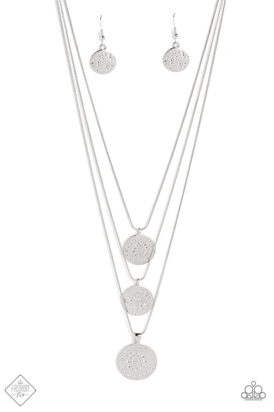 CAVIAR CHARM - SILVER TRIPLE DISC LAYERED NECKLACE - PAPARAZZI FASHION FIX FEBRUARY 2023