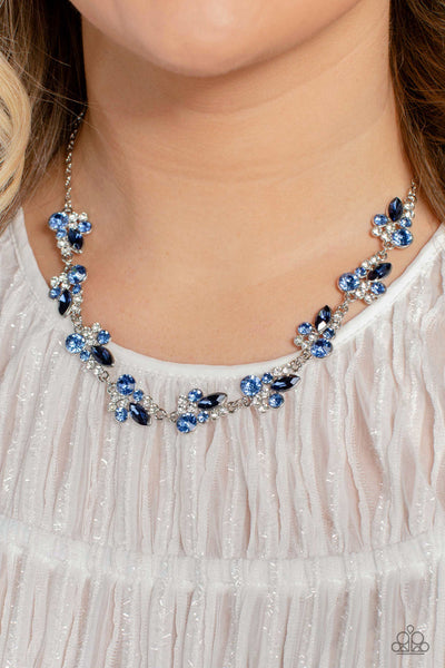 SWIMMING IN SPARKLES - BLUE RHINESTONE SILVER SHORT NECKLACE - PAPARAZZI Regular price
