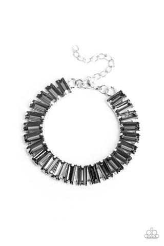 DARLING DEBUTANTE - SILVER SMOKY RHINESTONE BRACELET - PAPARAZZI