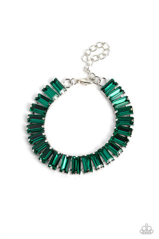 DARLING DEBUTANTE - SILVER GREEN EMERALD GEM BRACELET - PAPARAZZI FASHION FIX FEBRUARY 2023