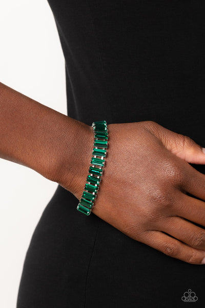 DARLING DEBUTANTE - SILVER GREEN EMERALD GEM BRACELET - PAPARAZZI FASHION FIX FEBRUARY 2023