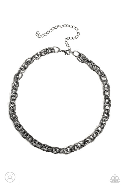 IF I ONLY HAD A CHAIN - BLACK GUN METAL CHOKER NECKLACE - PAPARAZZI