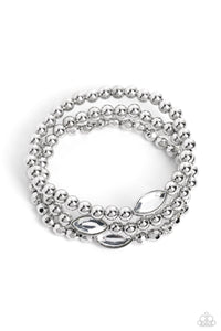 TWINKLING TEAM - WHITE GEM SILVER BEAD STRETCHY BRACELET - PAPARAZZI