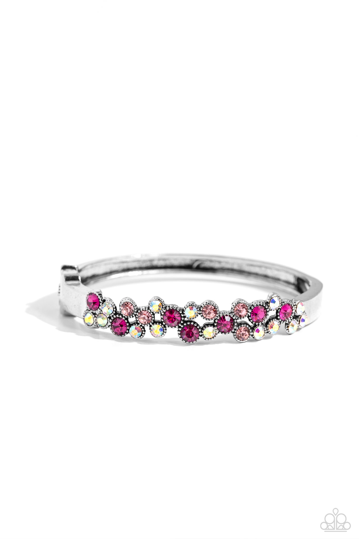 BIG CITY BLING - PINK AND IRIDESCENT RHINESTONE SILVER HINGED BRACELET - PAPARAZZI