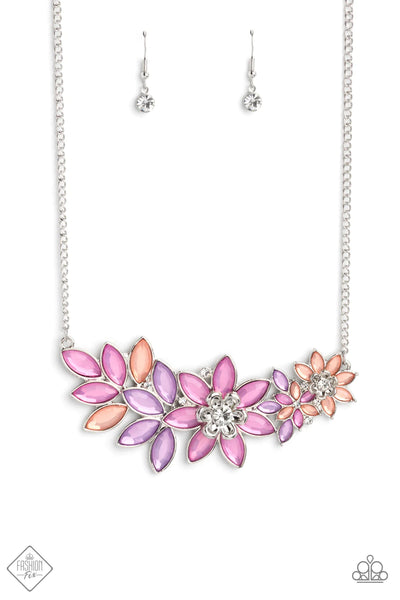 GARLAND OVER - MULTI PINK AND PURPLE GEM FLOWER SILVER NECKLACE - PAPARAZZI - FASHION FIX MARCH 2023