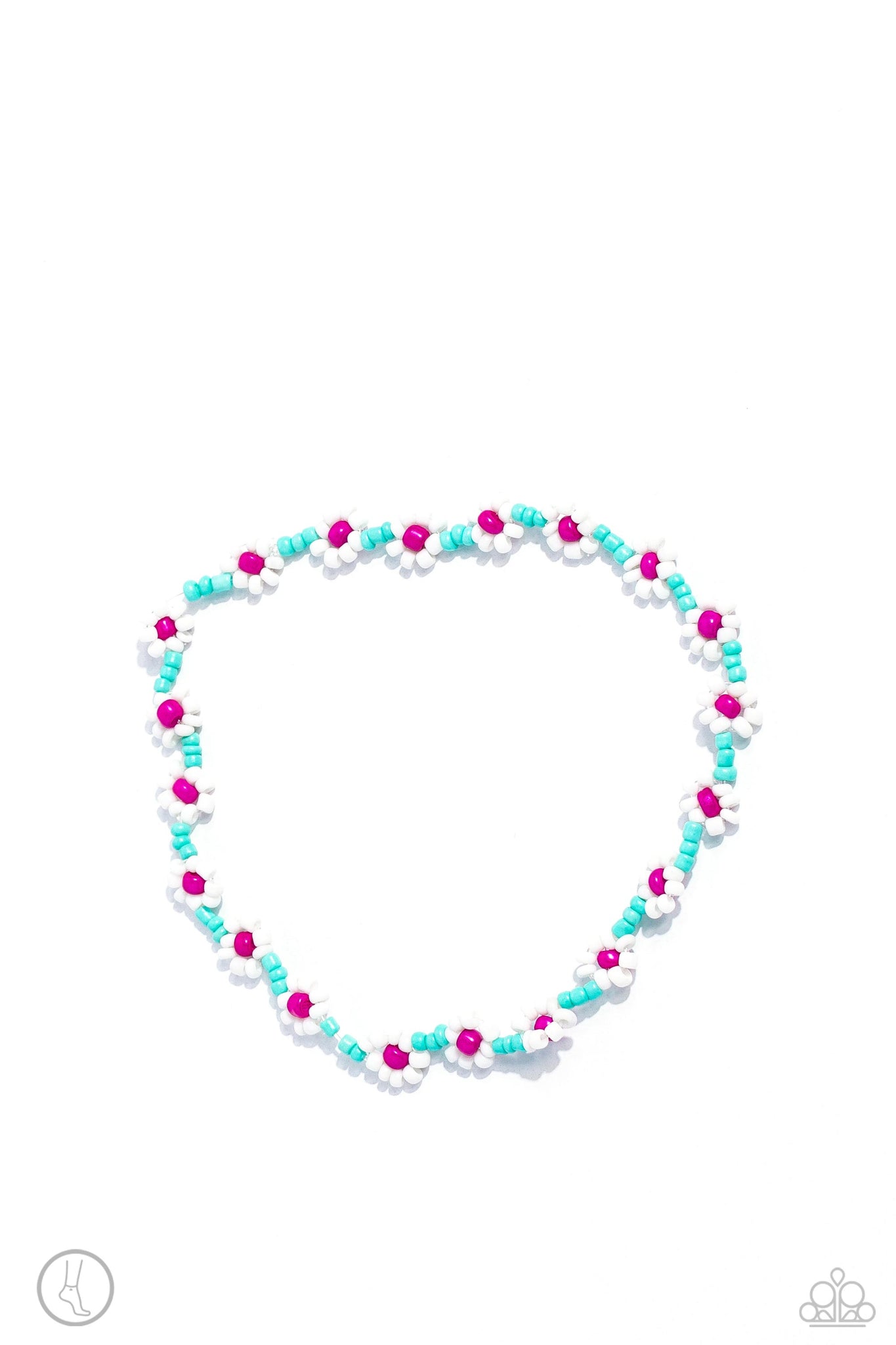 MIDSUMMER DAISY - BLUE SEED BEAD FLOWERS ANKLET - PAPARAZZI