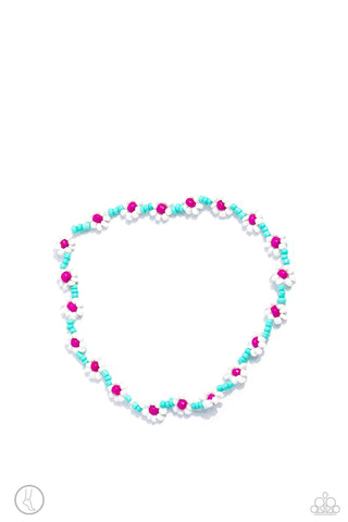 MIDSUMMER DAISY - BLUE SEED BEAD FLOWERS ANKLET - PAPARAZZI