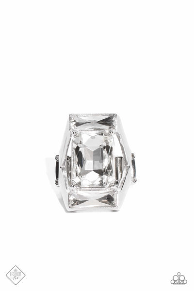 RIGHT AS CHAIN - WHITE GEM SILVER RING - PAPARAZZI - FASHION FIX MARCH 2023