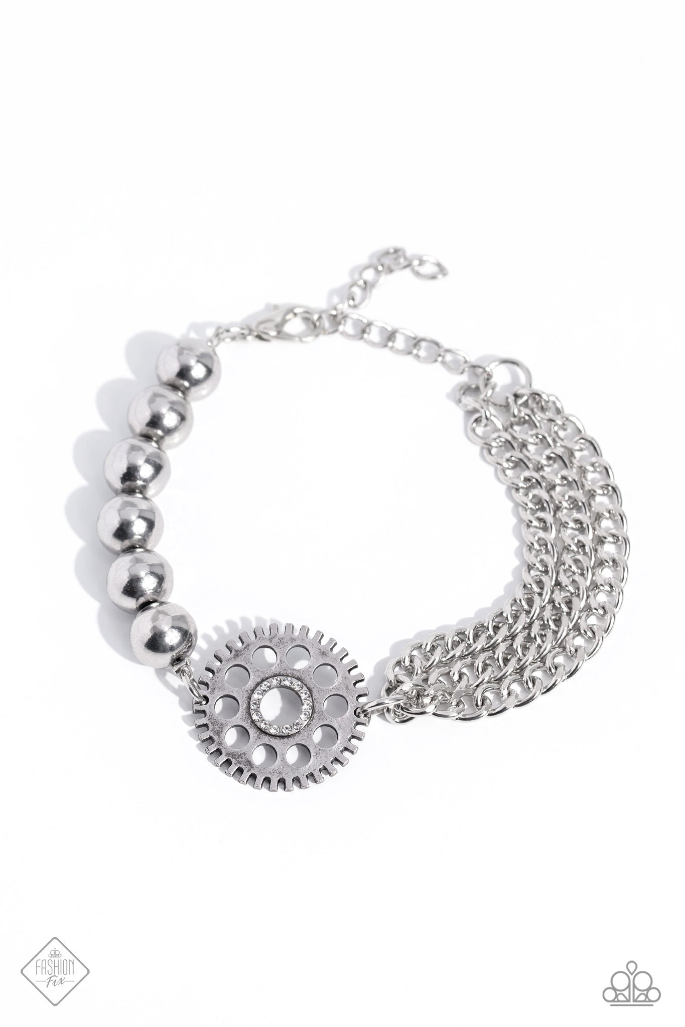 AGE OF STEAMPUNK - WHITE RHINESTONE SILVER CHAIN BRACELET - PAPARAZZI - FASHION FIX APRIL 2023