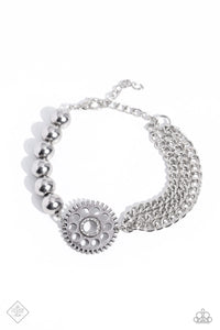 AGE OF STEAMPUNK - WHITE RHINESTONE SILVER CHAIN BRACELET - PAPARAZZI - FASHION FIX APRIL 2023
