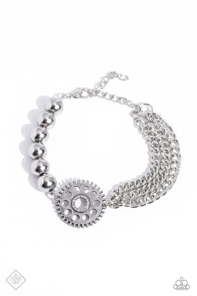 AGE OF STEAMPUNK - WHITE RHINESTONE SILVER CHAIN BRACELET - PAPARAZZI - FASHION FIX APRIL 2023