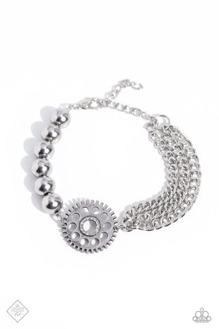 AGE OF STEAMPUNK - WHITE RHINESTONE SILVER CHAIN BRACELET - PAPARAZZI - FASHION FIX APRIL 2023