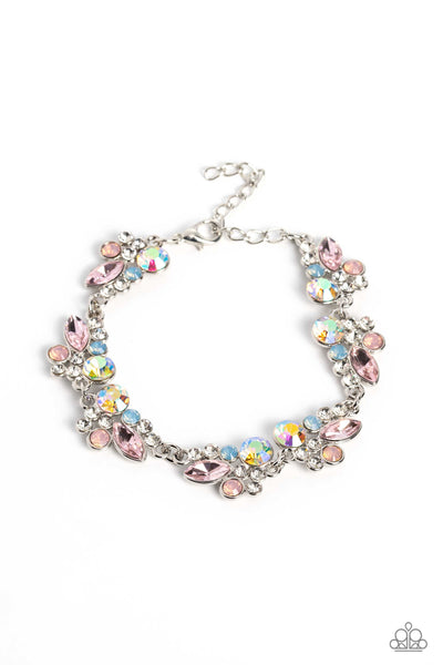 POOLSIDE PERFECTION - MULTI BLUE PINK AND IRIDESCENT GEM SILVER BRACELET - PAPARAZZI
