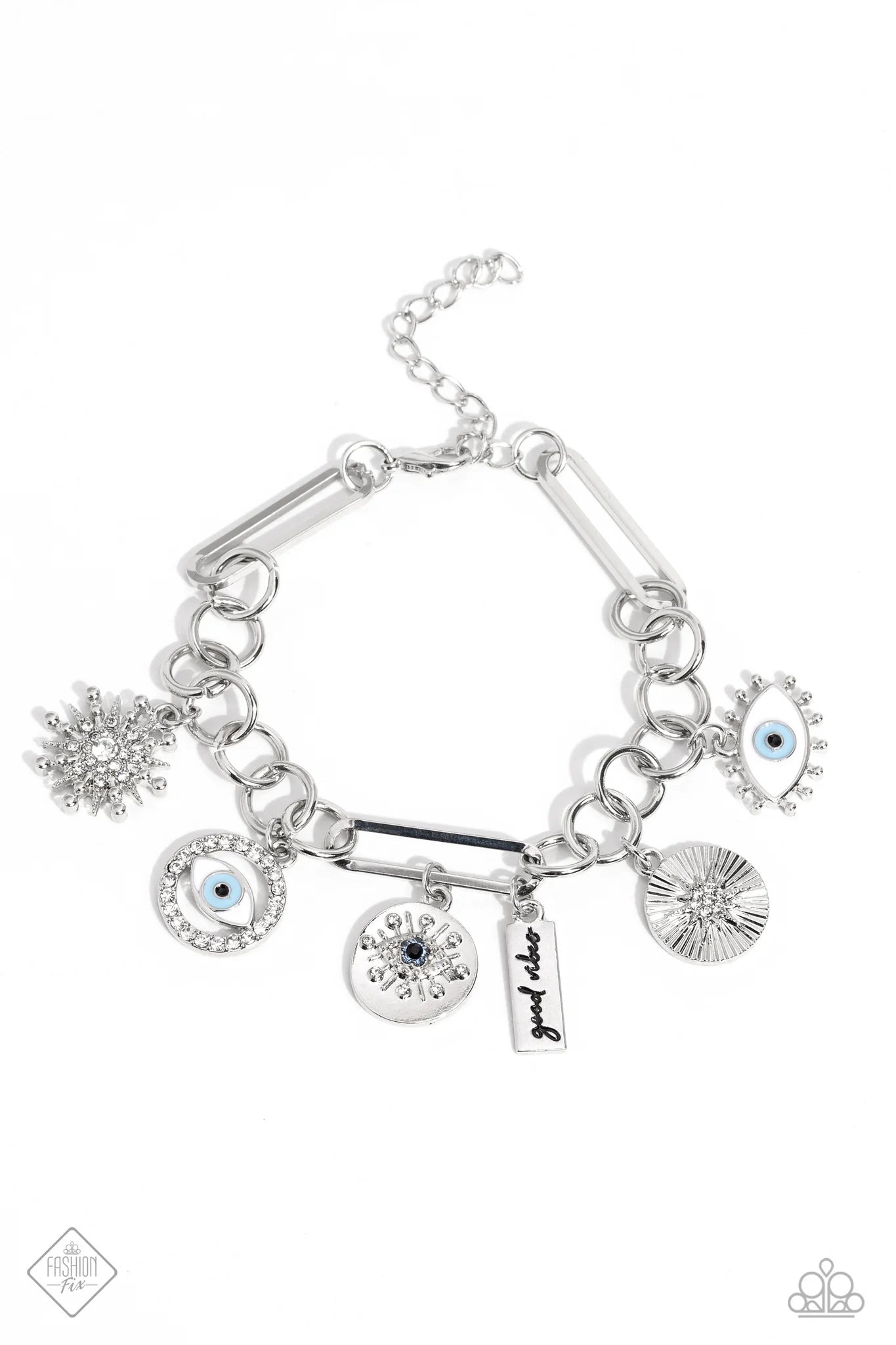 VIBE TO THE RHYTHM - BLUE EEY SILVER CHARM BRACELET - PAPARAZZI - FASHION FIX MARCH 2023