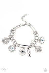 VIBE TO THE RHYTHM - BLUE EEY SILVER CHARM BRACELET - PAPARAZZI - FASHION FIX MARCH 2023
